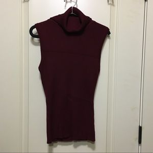 Maroon Ribbed sleeveless turtleneck sweater